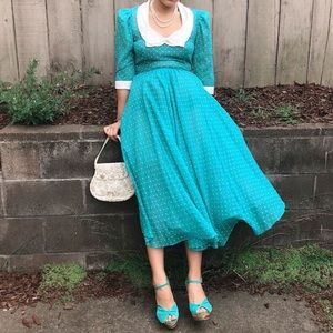 Rare Vintage polkadot dress and shoes Teal Mint green prom fun dressing up